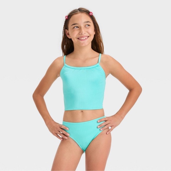 Art Class Girls' 'Let it Shine' Solid Midkini Set - Turquoise Blue, XXL - Picture 1 of 3